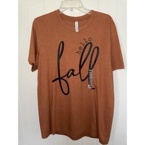 Bella Canvas "Hello Fall" Graphic T-Shirt Rust Orange Heathered Crew Neck Large